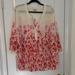 Catherine Malandrino Cream and Red Floral Blouse